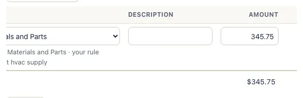 The same line scrolled sideways, showing the Amount 345.75 filled in from the receipt's total